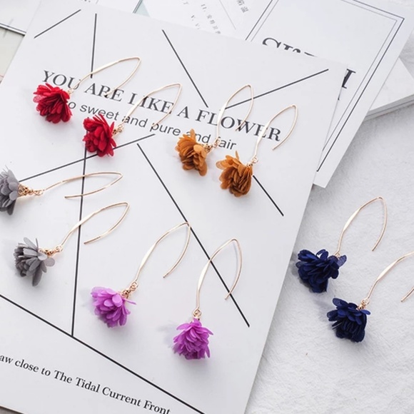 Long Gold and Blue Flower Boho Gypsy 2.75in long - Picture 3 of 8